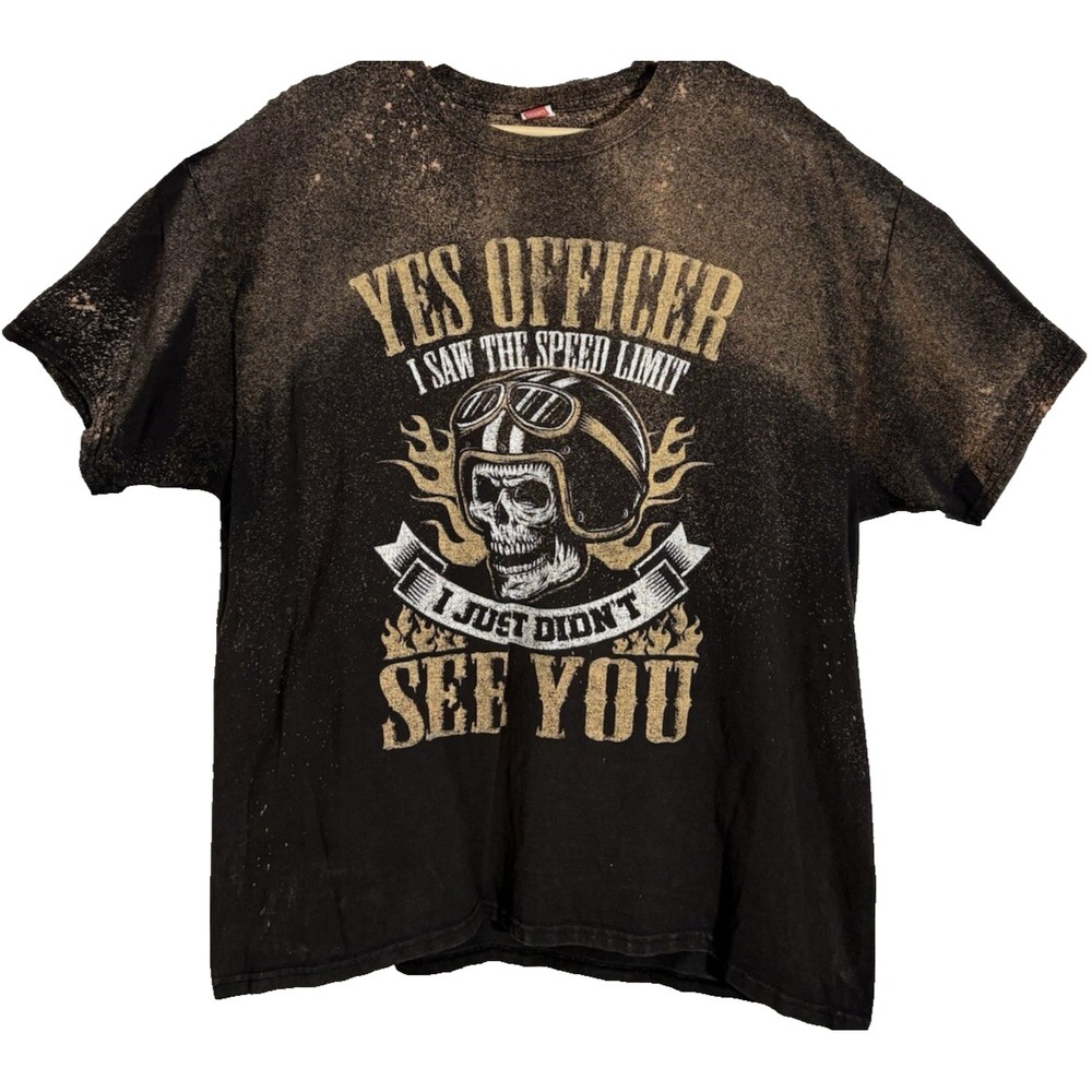 Hanes Mens XL Biker T Shirt Funny Yes Officer Custom Bleach Graphic Motorcycle